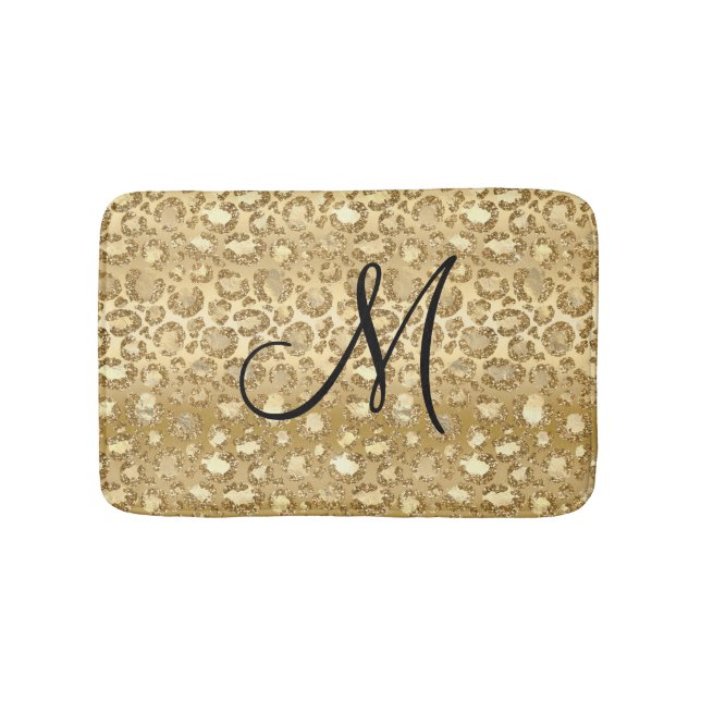 Personalisierter Mit Monogramm Glitzer Leopard Ski Badematte (Vorderseite)