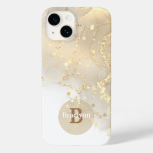 Personalisierter Mit Monogramm Goldmarmor-Glitzer Case-Mate iPhone 14 Hülle