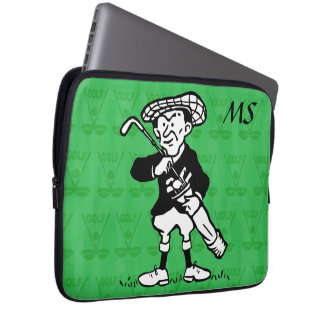 Personalisierter Mit Monogramm Golfspieler Cartoon Laptopschutzhülle
