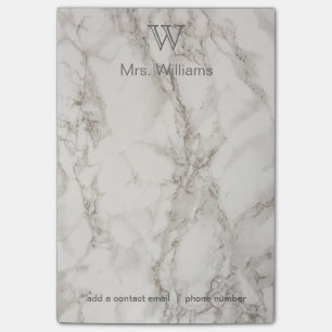 Personalisierter mit Monogramm weißer Marmor Post-it Klebezettel