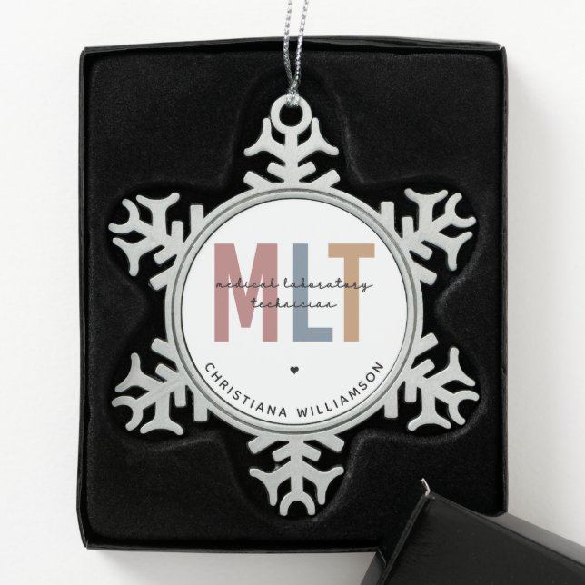 Personalisierter MLT Medizinischer Labortechniker Schneeflocken Zinn-Ornament (Box)