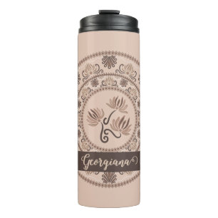 Personalisierter Mocha-Rococo-Revival-Dot-Mandala Thermosbecher