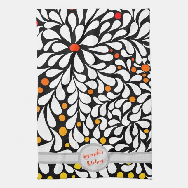 Personalisierter, moderner Blume warm ombre print Geschirrtuch (Vertikal)