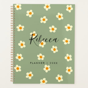 Personalisierter moderner daisy-blumen grün 2023 planer