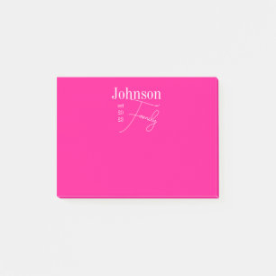 Personalisierter moderner Familienname heiß rosa Post-it Klebezettel