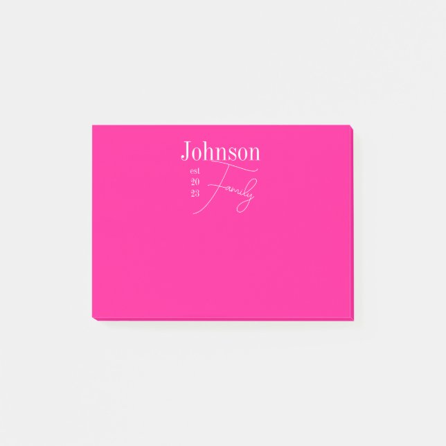 Personalisierter moderner Familienname heiß rosa Post-it Klebezettel (Vorderseite)