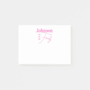 Personalisierter moderner Familienname in Hot Pink Post-it Klebezettel
