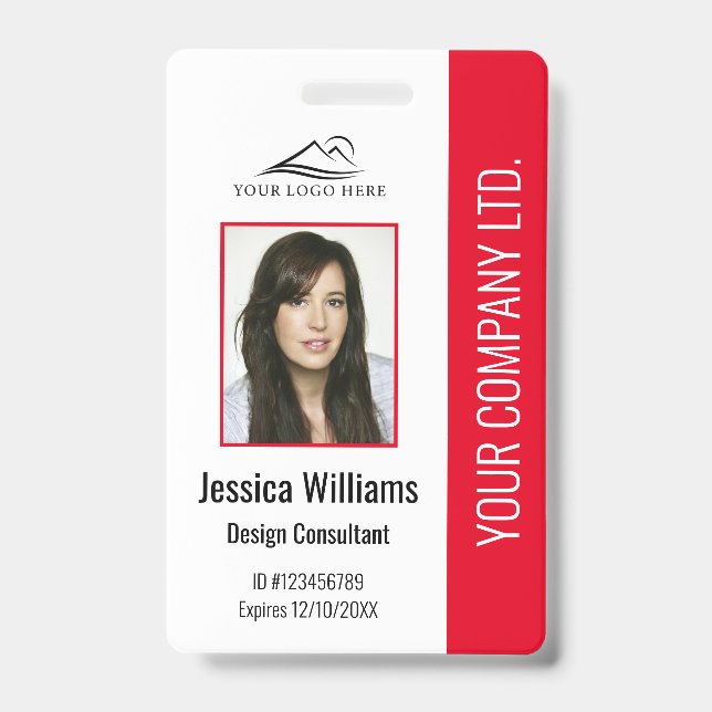 Personalisierter moderner Firmenmitarbeiter Red ID Ausweis (Vorderseite)