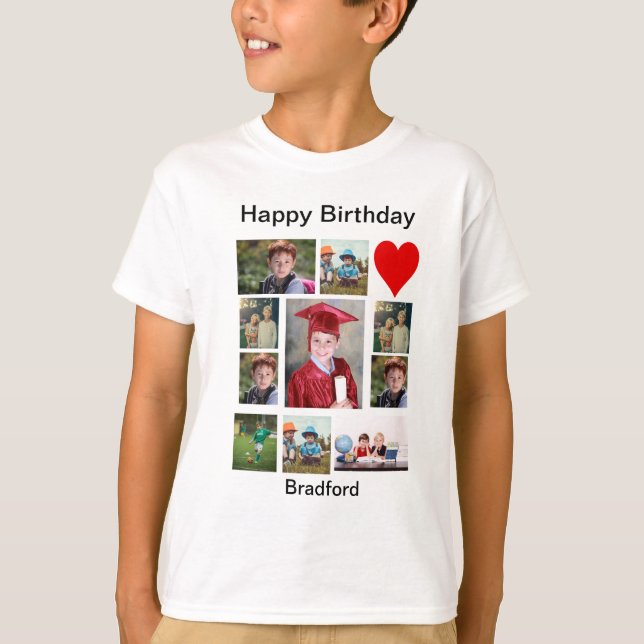 Personalisierter, moderner Geburtstag 11 FotoColla T-Shirt (Vorderseite)