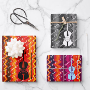 Personalisierter moderner Geigenname Violinist Geb Geschenkpapier Set