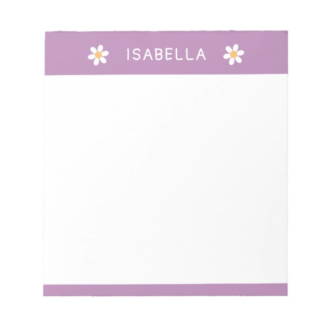 Personalisierter moderner girly Gänseblümchen-Name Notizblock (Vorderseite)