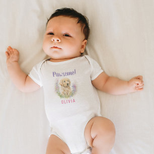 Personalisierter, moderner Golden Retriever Welpe Baby Strampler