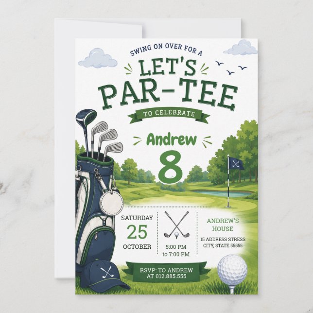 Personalisierter moderner Golf-Geburtstag Einladung (Vorderseite)