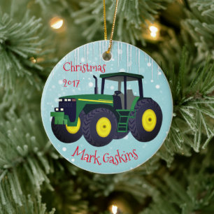 Personalisierter moderner Green Traktor "Christmas Keramik Ornament