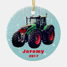 Personalisierter moderner Green Traktor "Christmas Keramikornament