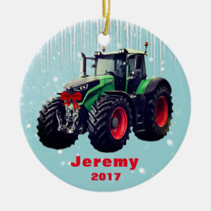 Personalisierter moderner Green Traktor "Christmas Keramikornament