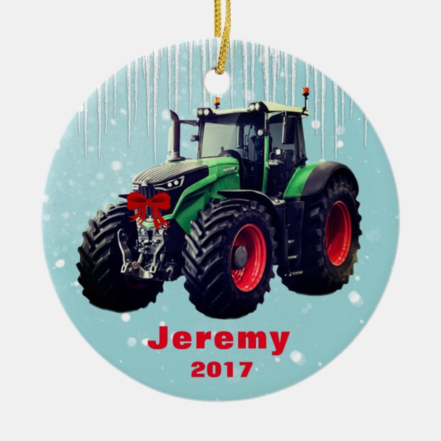 Personalisierter moderner Green Traktor "Christmas Keramikornament (Vorne)