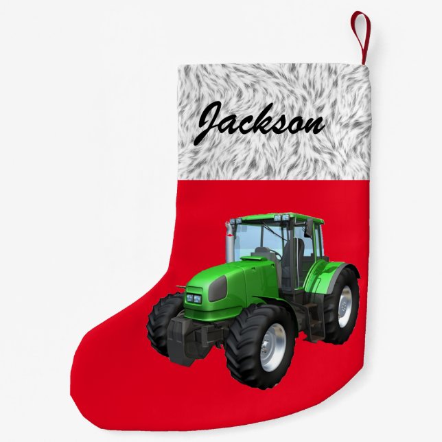 Personalisierter, moderner Grüner Traktor  Kleiner Weihnachtsstrumpf (Rückseite)