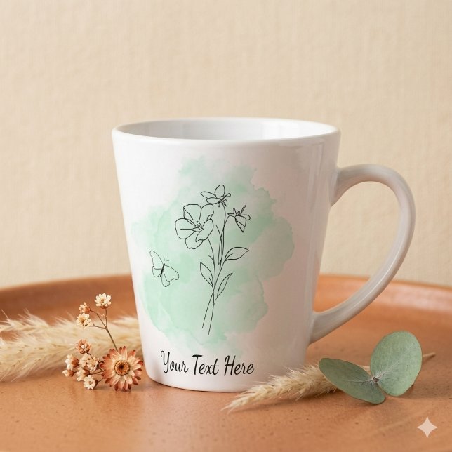 Personalisierter moderner grüner Wasserfarbe-Kaffe Milchtasse (Modern minimal style coffee mug with green watercolor splash, line art, and a customizable text)