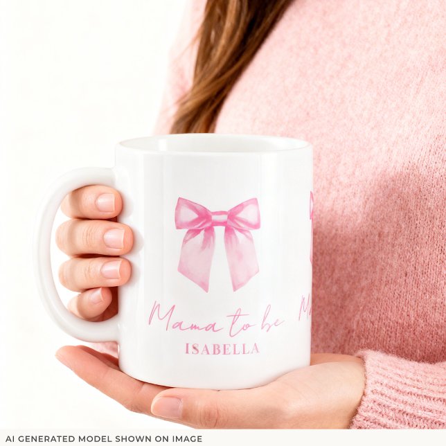 Personalisierter moderner Mama-To-Be-Pink-Bogen-Be Kaffeetasse (An 11-oz mug is shown. Customize it with name and choose mug style and size.)