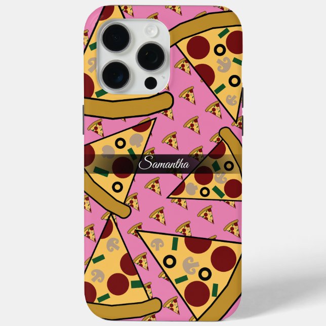 Personalisierter moderner Name Slice Pizza Pink Case-Mate iPhone Hülle (Rückseite)