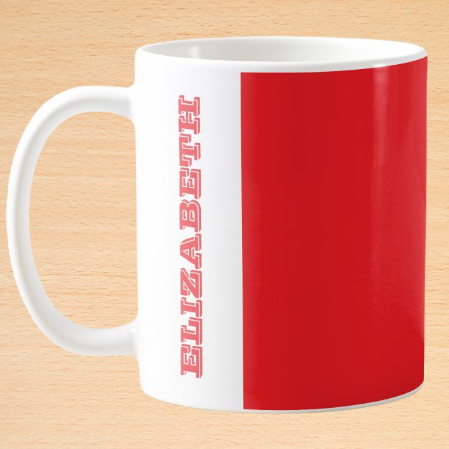 Personalisierter, moderner roter Blockname Kaffeetasse (Von Creator hochgeladen)