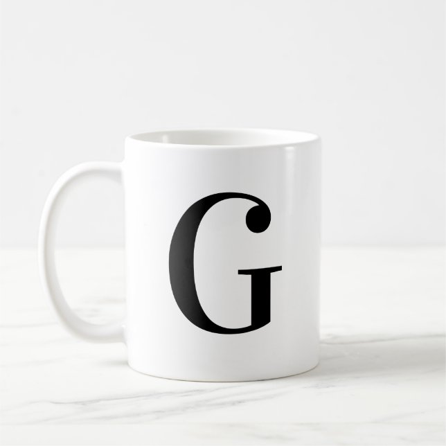 Personalisierter moderner schwarzer Monogramm-Buch Kaffeetasse (Links)