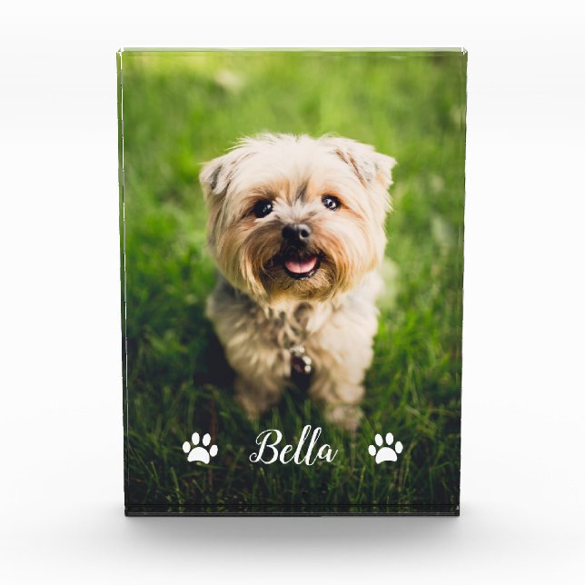 Personalisierter, moderner Script Paw Prints Dog Fotoblock (Vorderseite)