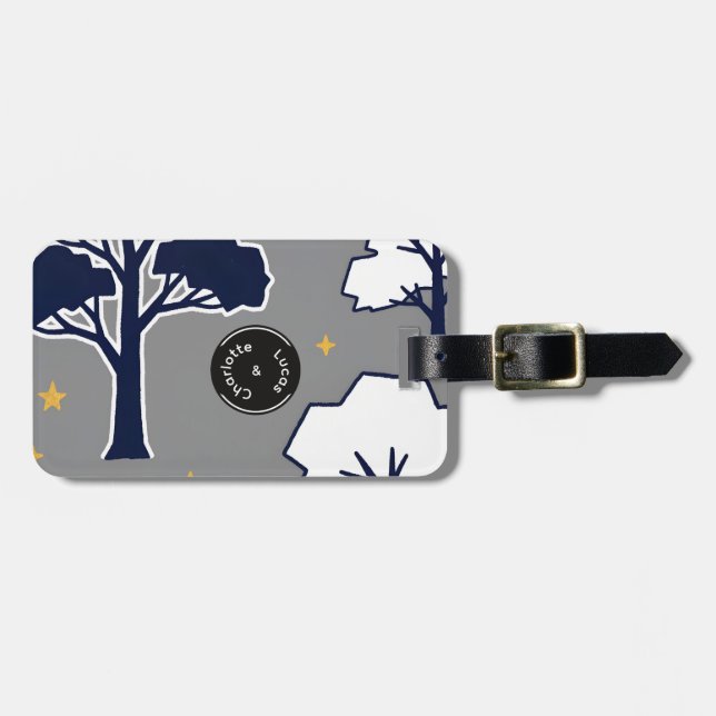 Personalisierter moderner Waldbaum und Stern  Gepäckanhänger (Vorderseite horizontal)