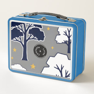 Personalisierter moderner Waldbaum und Stern   Metall Brotdose
