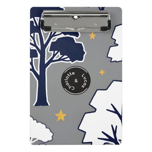 Personalisierter moderner Waldbaum und Stern  Mini Klemmbrett (Vorderseite)