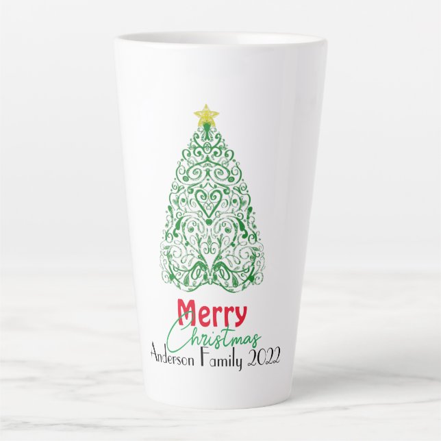 Personalisierter moderner Weihnachtsbaum Milchtasse (Vorderseite)