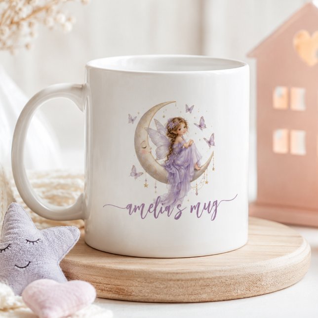Personalisierter Mondfee-Name | Lavendel-Schmetter Kaffeetasse (Personalized Moon Fairy Name | Lavender Butterfly Coffee Mug)
