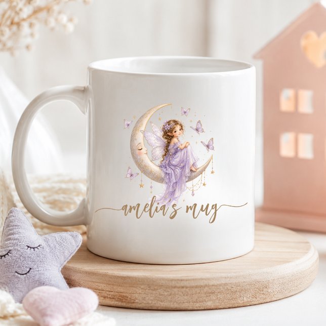 Personalisierter Mondfee-Name | Lavendel-Schmetter Kaffeetasse (Personalized Moon Fairy Name | Lavender Butterfly Coffee Mug)