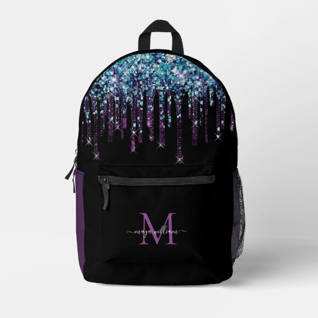 Personalisierter Monogram Blue Agate Glitzer Bedruckter Rucksack (Vorderseite)