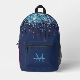Personalisierter Monogram Blue Agate Glitzer Bedruckter Rucksack