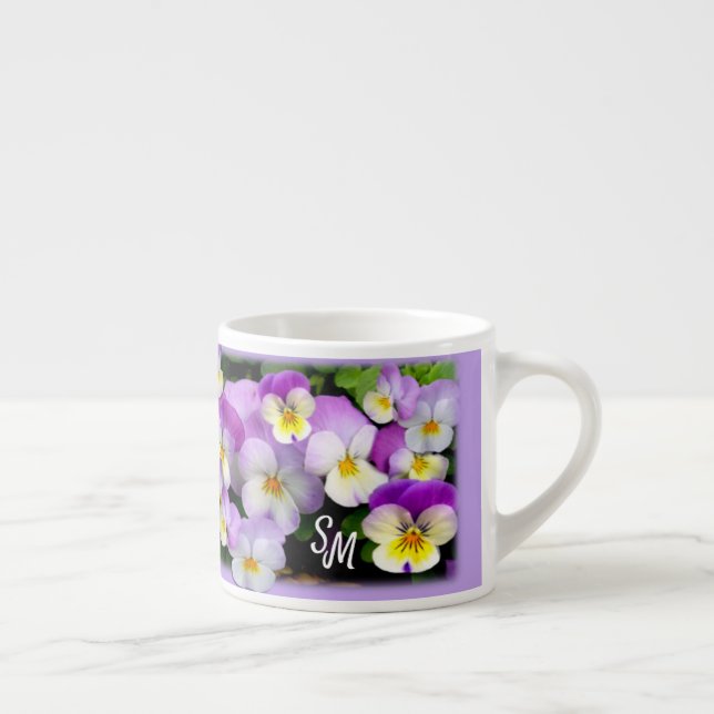 Personalisierter Monogram Dainty Pansy Espresso Cu Espressotasse (Rechts)