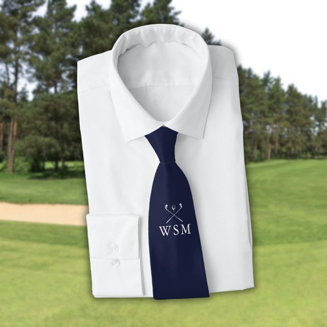 Personalisierter Monogram Golf Clubs Navy Blue Gol Krawatte (Personalized Monogram Golf Clubs Navy Blue Golf Neck Tie)
