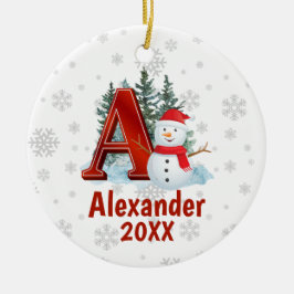 Personalisierter Monogram Letter A Snowman Weihnac Keramik Ornament