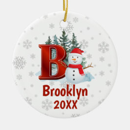 Personalisierter Monogram Letter B Snowman Keramik Ornament
