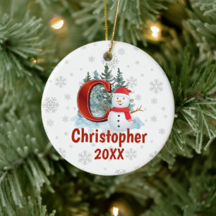 Personalisierter Monogram Letter C Snowman Weihnac Keramik Ornament