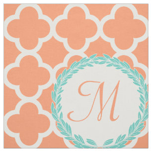 Personalisierter Monogram Letter Corner Peach Aqua Stoff