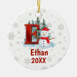 Personalisierter Monogram Letter E Snowman Weihnac Keramik Ornament
