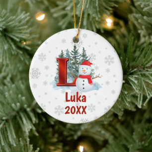 Personalisierter Monogram Letter L Snowman Weihnac Keramik Ornament