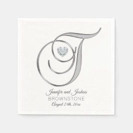 Personalisierter Monogram Letter T Silver Wedding Serviette