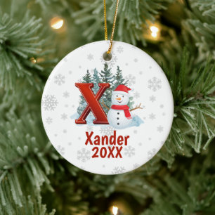 Personalisierter Monogram Letter X Snowman Weihnac Keramik Ornament