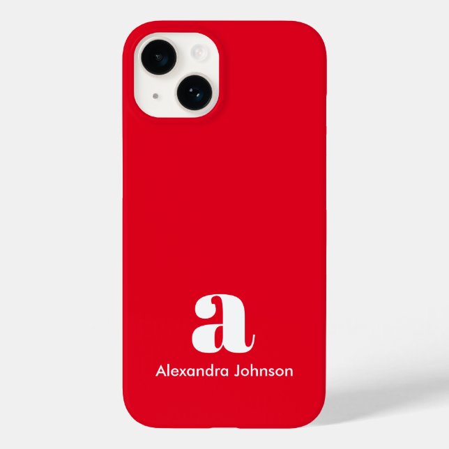 Personalisierter Monogram Name Simple Red Modern Case-Mate iPhone Hülle (Rückseite)