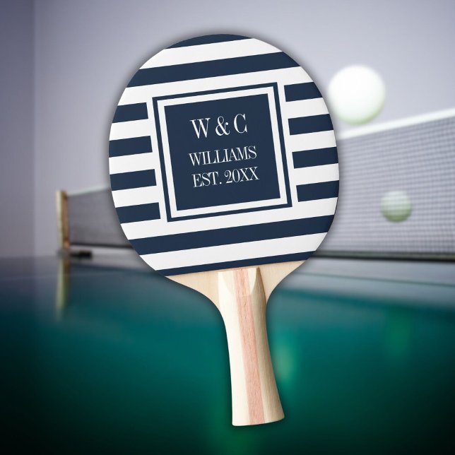Personalisierter Monogram Navy Blue White Strip Tischtennis Schläger (Personalized Monogram Navy Blue White Stripe Ping Pong Paddle)