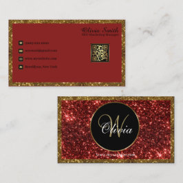 Personalisierter Monogram Red Gold Glitzer QR Code Visitenkarte
