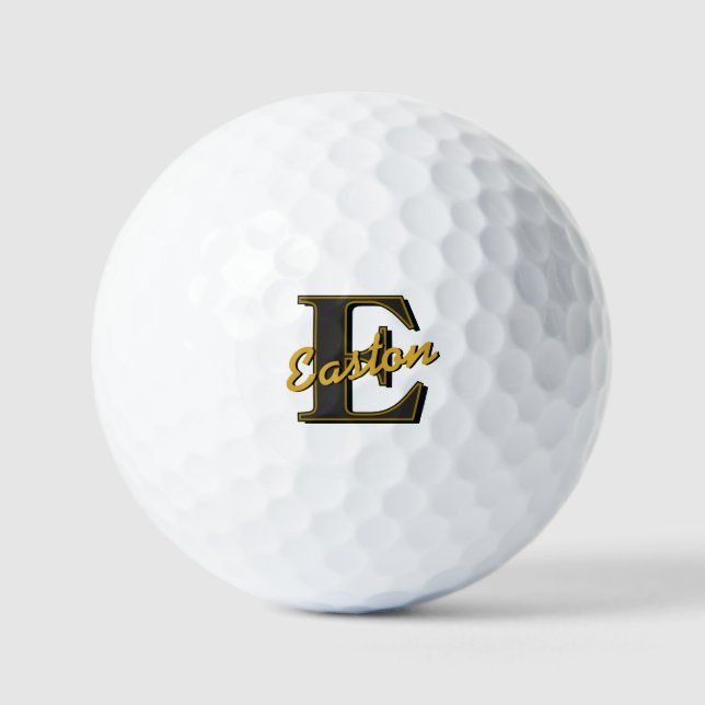 Personalisierter Monogramm Anfangsname Schwarz und Golfball (Vorderseite)